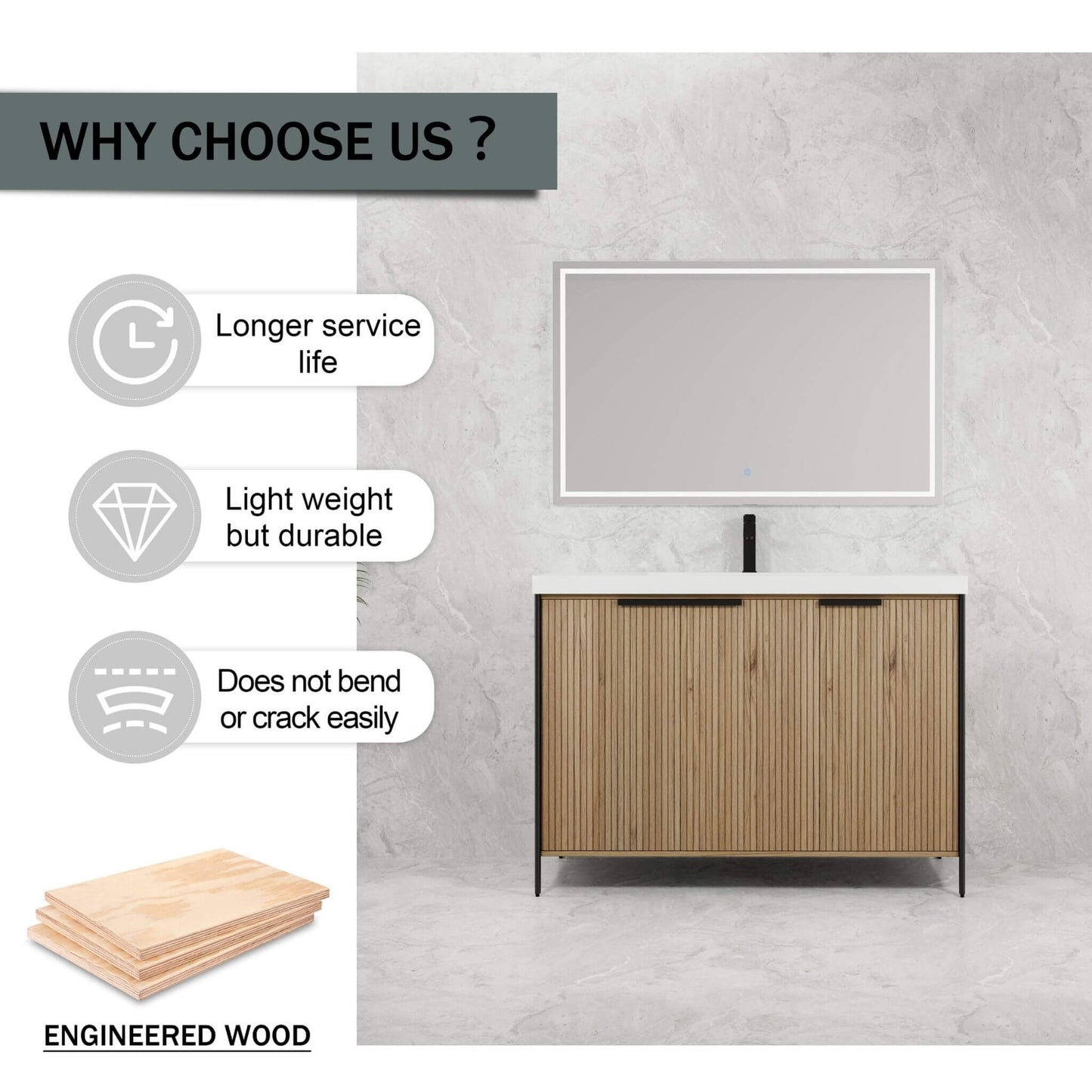 Alora 48-Inch Modern Light Coffee Freestanding Vanity With Resin Sink