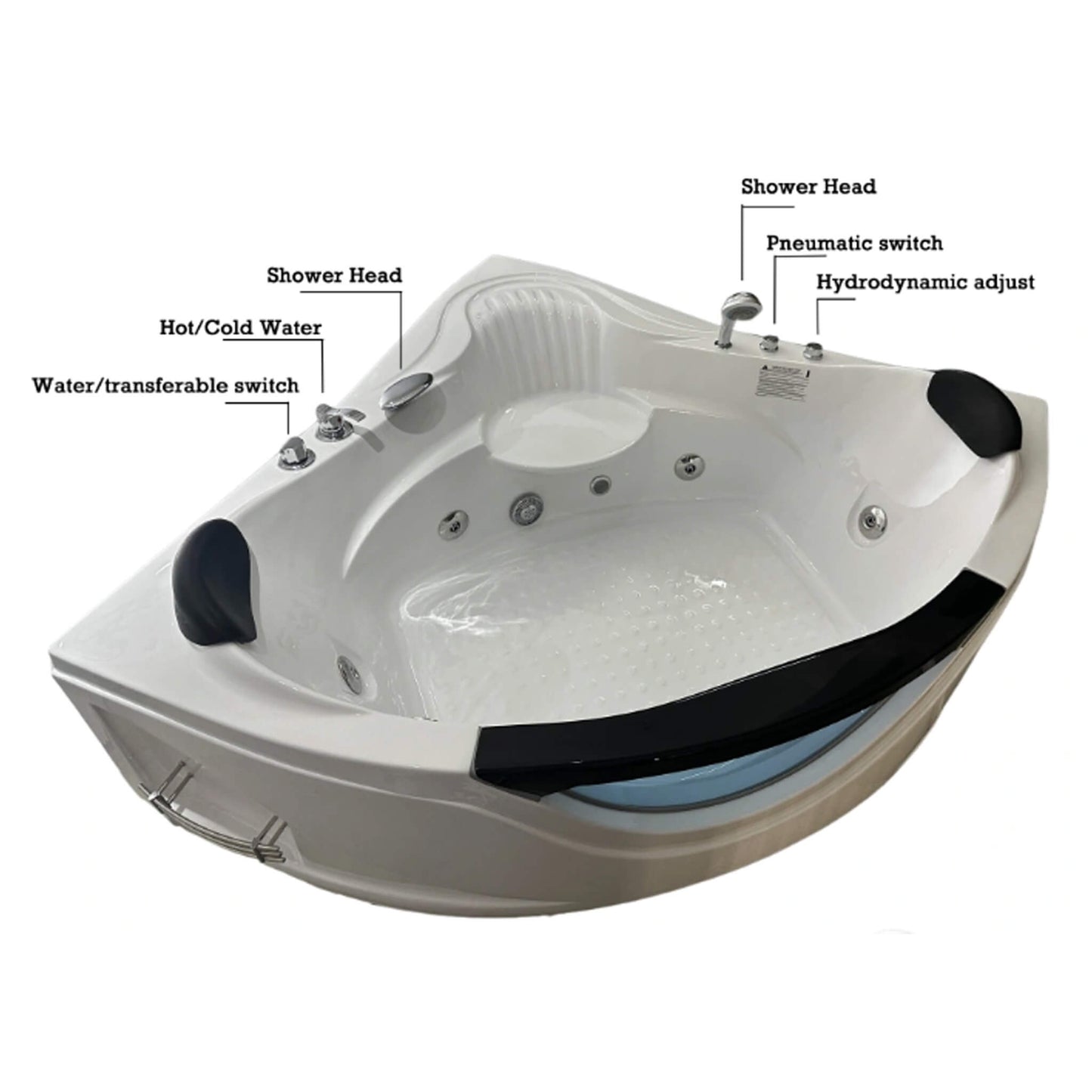 Alora 59-Inch 2-Person Luxury Corner Whirlpool Jetted Bathtub