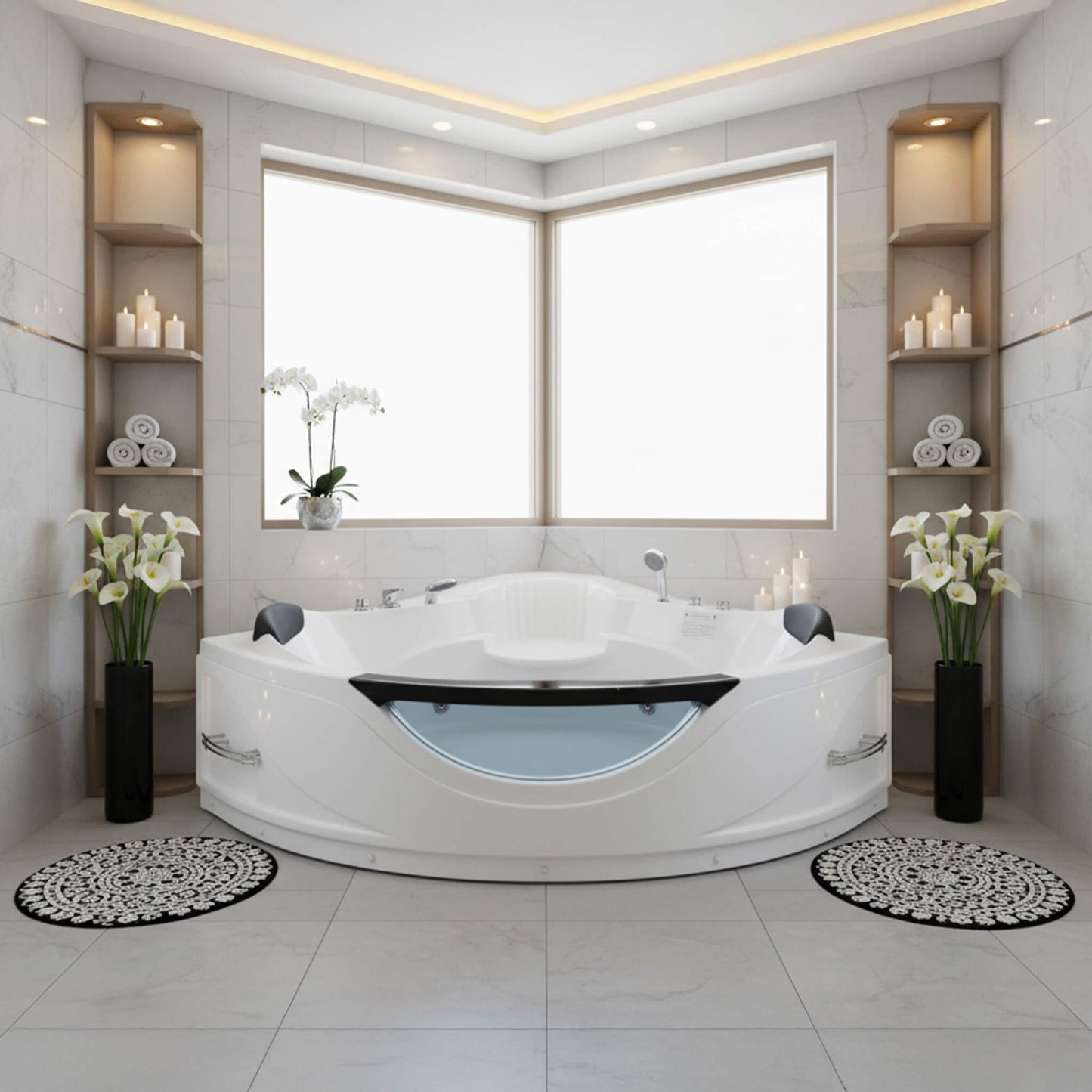 Alora 59-Inch 2-Person Luxury Corner Whirlpool Jetted Bathtub