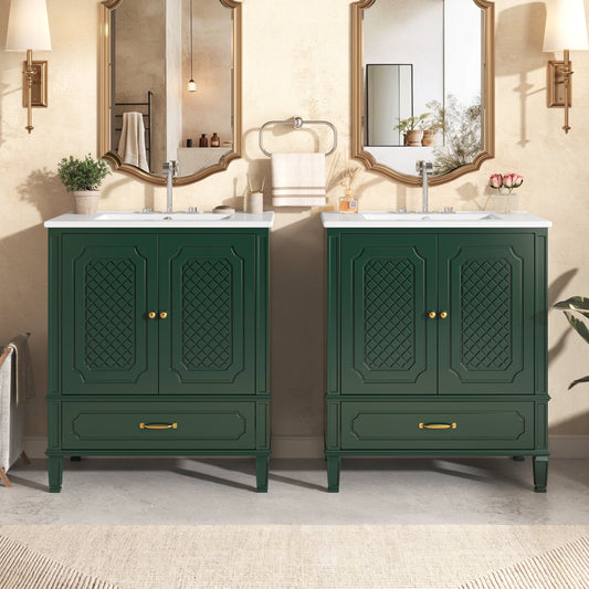 Alora 60-Inch Green Vintage Double Sink Vanity With Cabinets And Drawers
