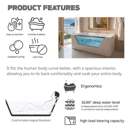 Alora 67-Inch 7-Jets Hydrotherapy Whirlpool Bathtub With Glass Panel