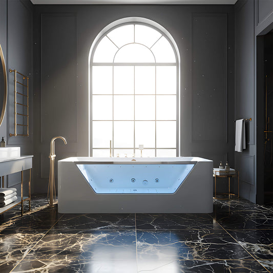 Alora 67-Inch 7-Jets Hydrotherapy Whirlpool Bathtub With Glass Panel