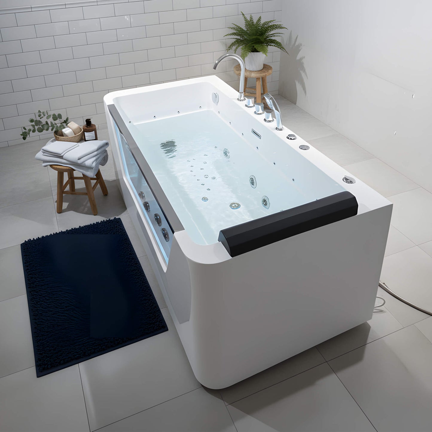 Alora 67-Inch 7-Jets Hydrotherapy Whirlpool Bathtub With Glass Panel