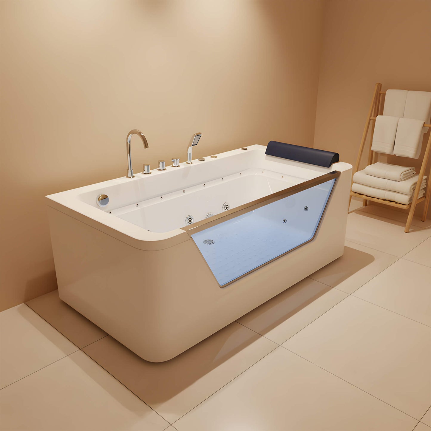 Alora 67-Inch 7-Jets Hydrotherapy Whirlpool Bathtub With Glass Panel