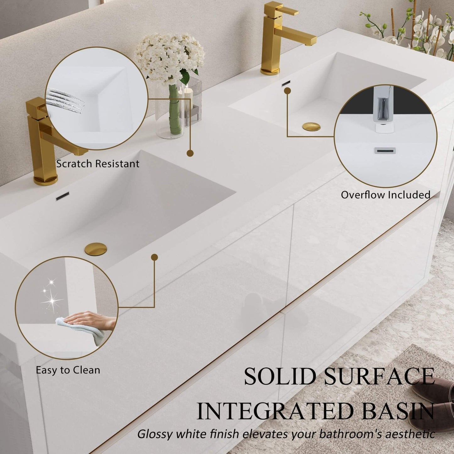 Alora 72-Inch White Freestanding Bathroom Vanity With Sink And Stone Resin Countertop