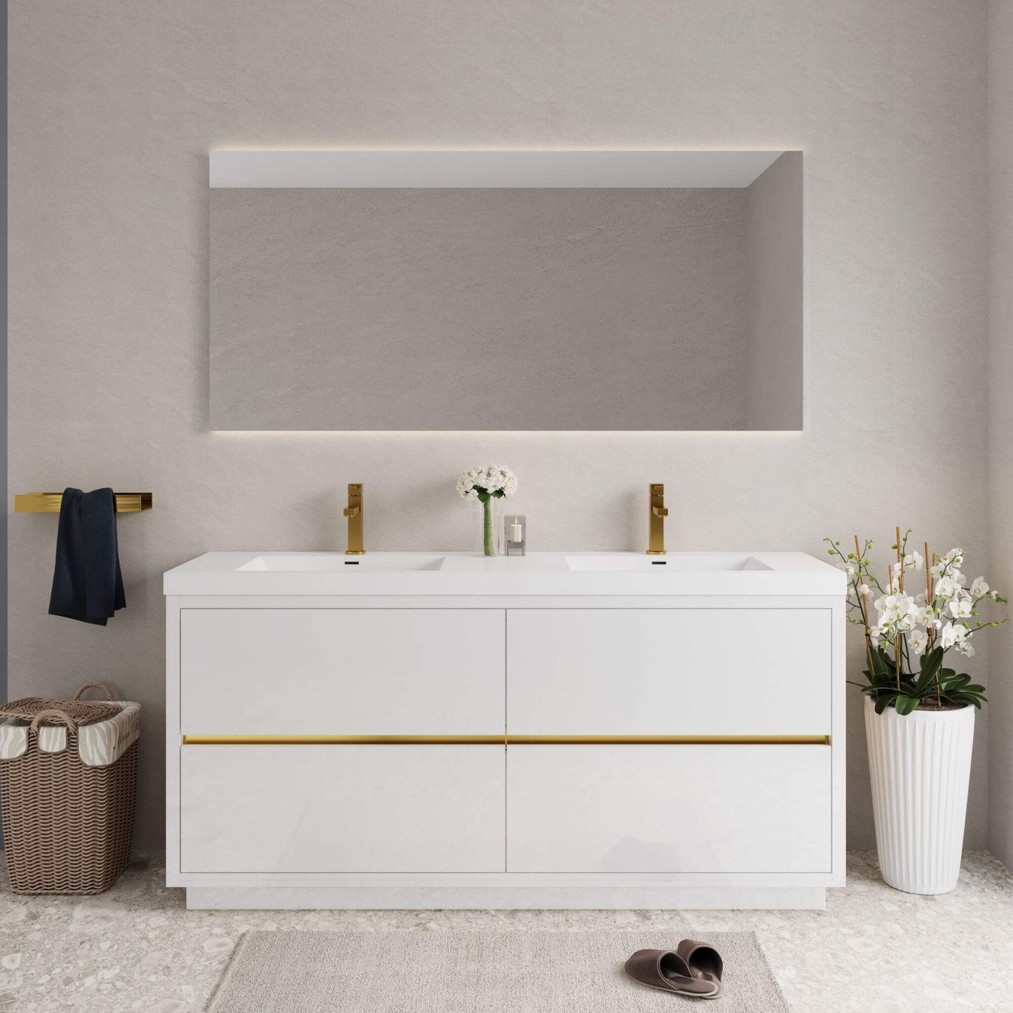 Alora 72-Inch White Freestanding Bathroom Vanity With Sink And Stone Resin Countertop