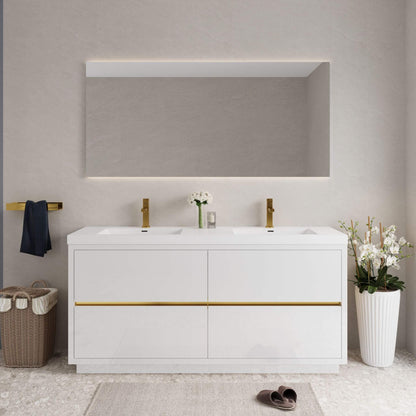 Alora 72-Inch White Freestanding Bathroom Vanity With Sink And Stone Resin Countertop