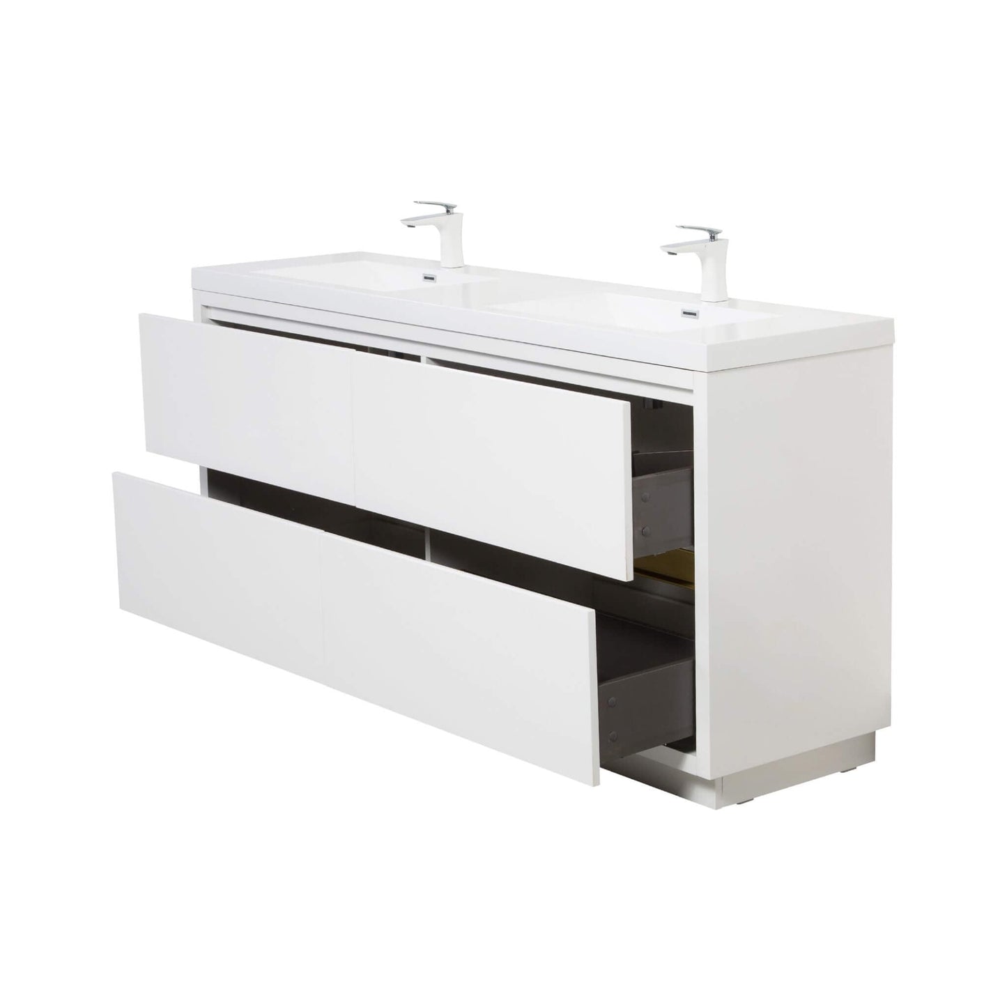 Alora 72-Inch White Freestanding Bathroom Vanity With Sink And Stone Resin Countertop