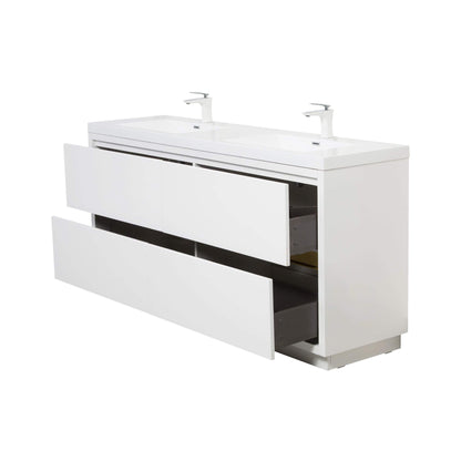 Alora 72-Inch White Freestanding Bathroom Vanity With Sink And Stone Resin Countertop