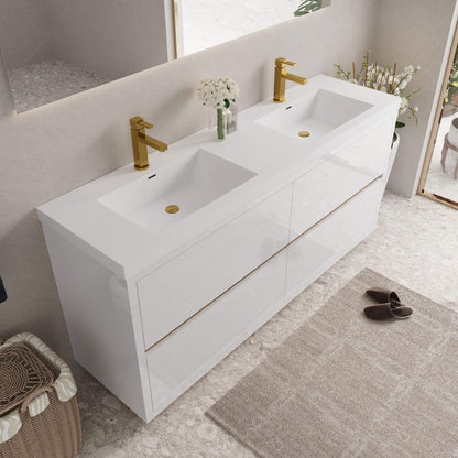 Alora 72-Inch White Freestanding Bathroom Vanity With Sink And Stone Resin Countertop
