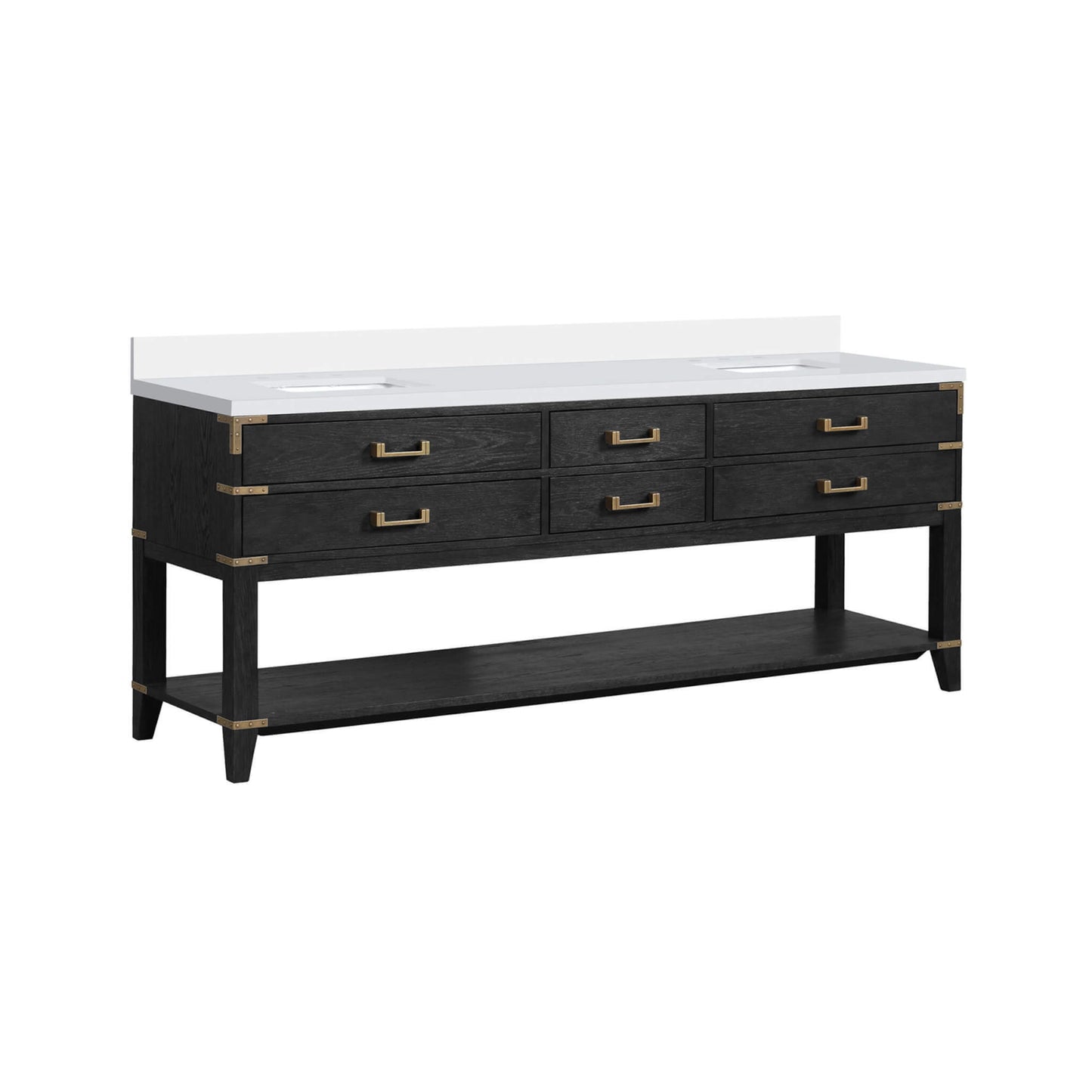 Alora 84-Inch Black Oak Double Bathroom Vanity With White Quartz Top