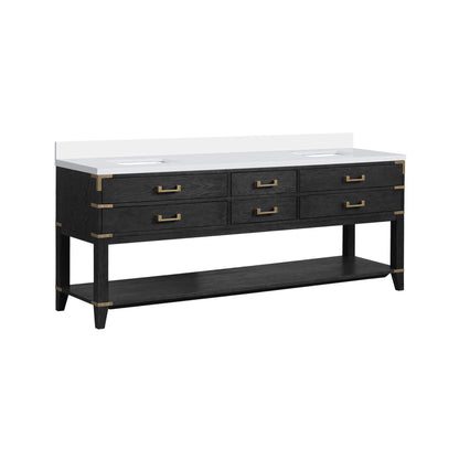 Alora 84-Inch Black Oak Double Bathroom Vanity With White Quartz Top
