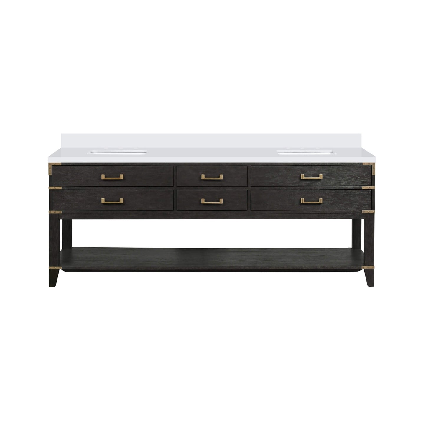 Alora 84-Inch Black Oak Double Bathroom Vanity With White Quartz Top