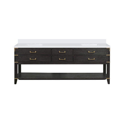 Alora 84-Inch Black Oak Double Bathroom Vanity With White Quartz Top