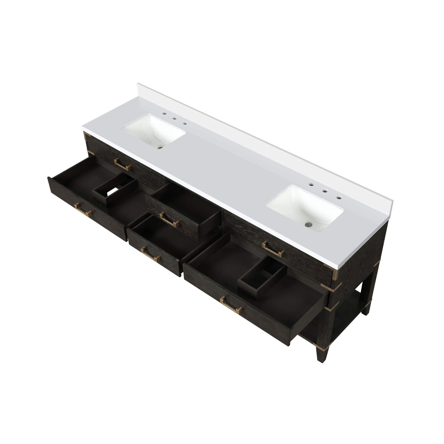 Alora 84-Inch Black Oak Double Bathroom Vanity With White Quartz Top