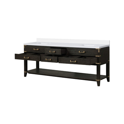 Alora 84-Inch Black Oak Double Bathroom Vanity With White Quartz Top