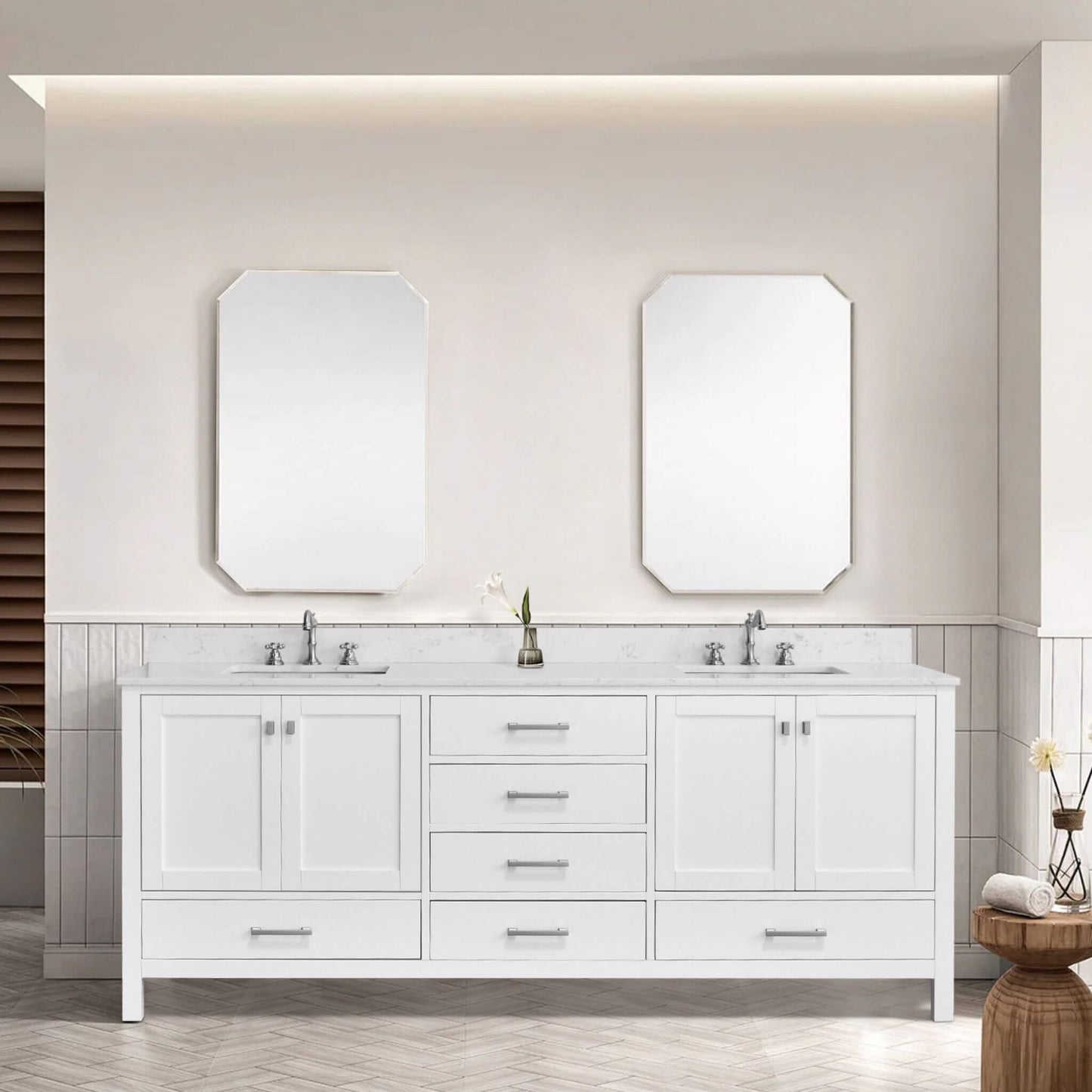 Alora 84-Inch Double Basin Freestanding Bathroom Vanity With Solid Wood Frame [No Faucet]