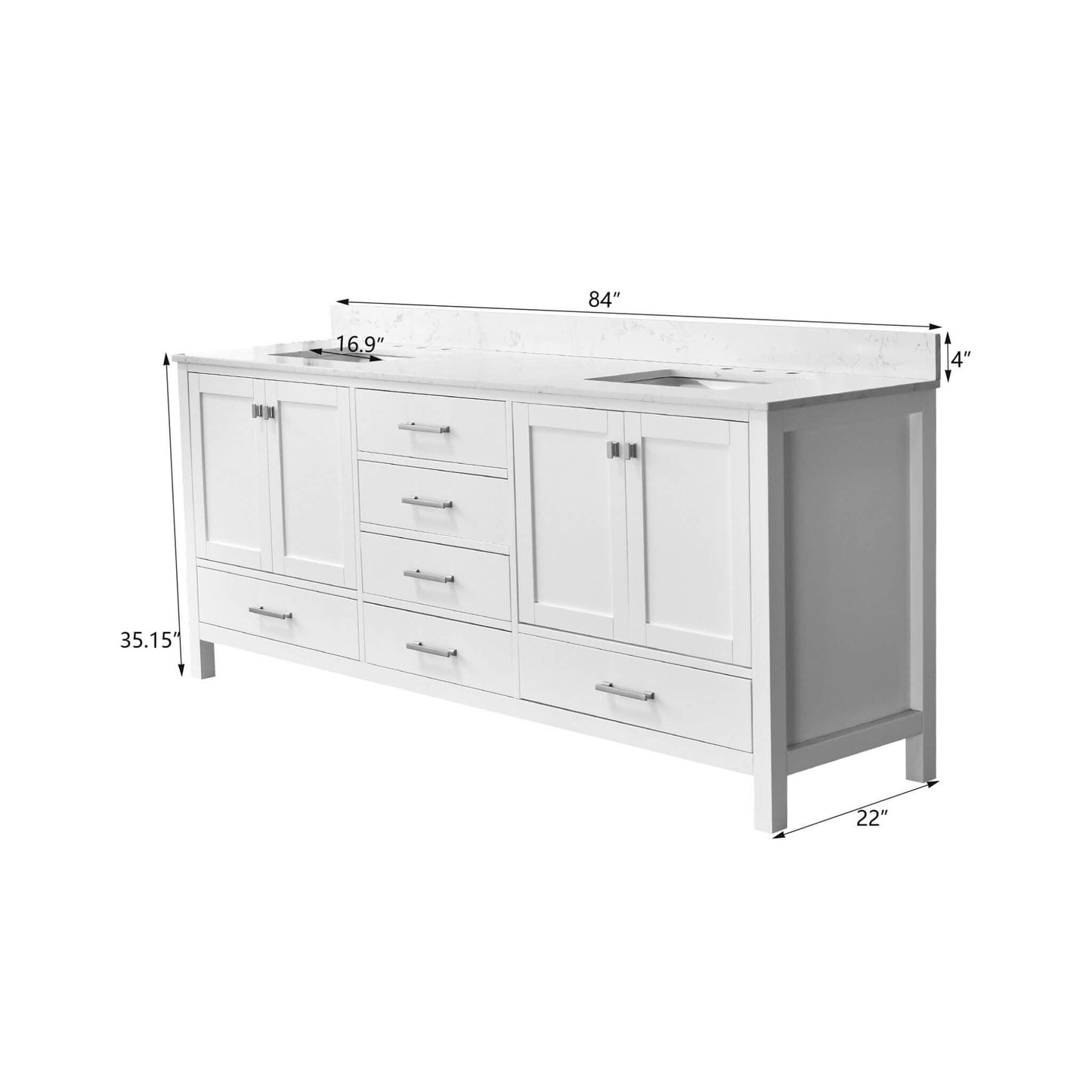 Alora 84-Inch Double Basin Freestanding Bathroom Vanity With Solid Wood Frame [No Faucet]