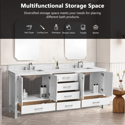 Alora 84-Inch Double Basin Freestanding Bathroom Vanity With Solid Wood Frame [No Faucet]