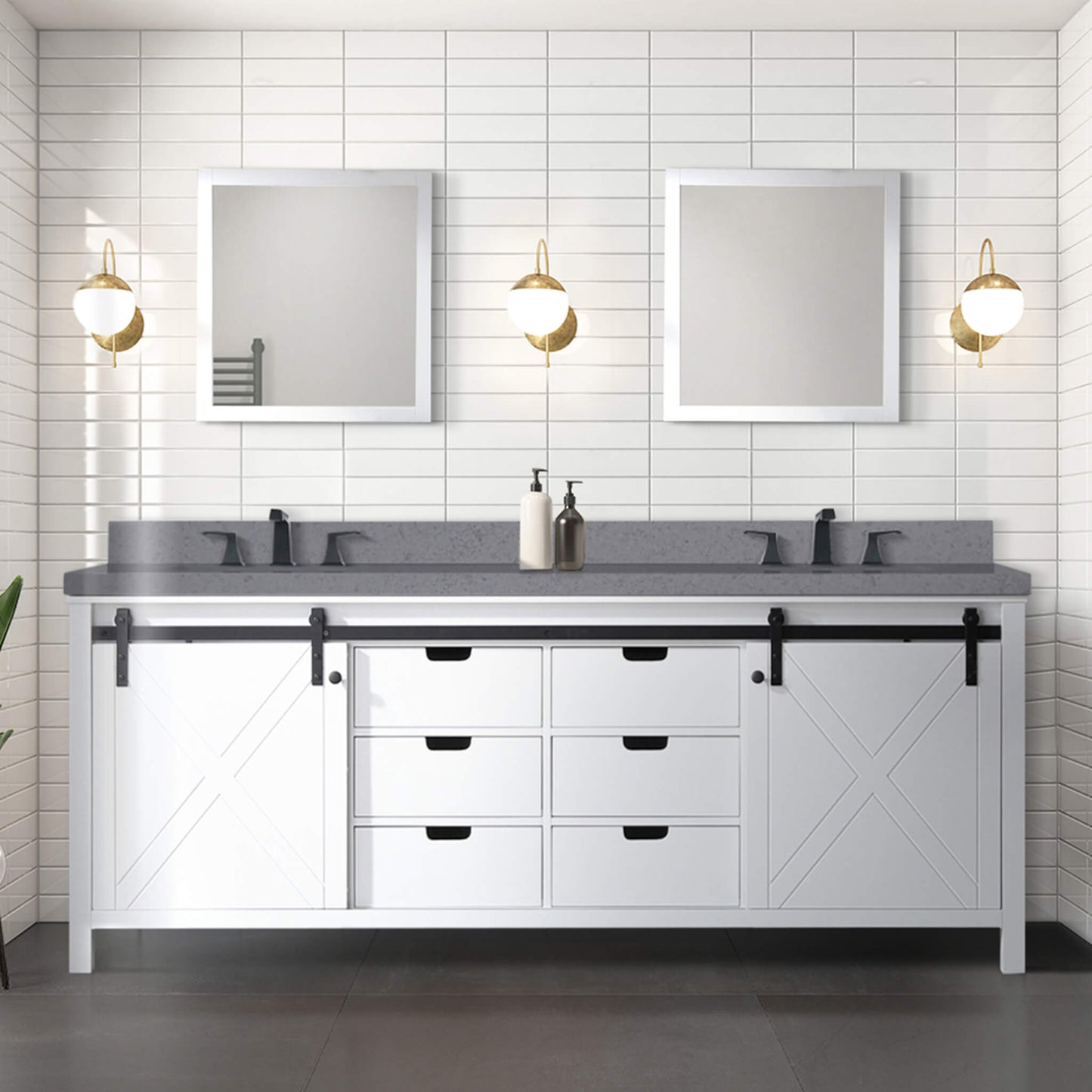 Alora White Bathroom Vanity With Gray Quartz Top And Faucet Set