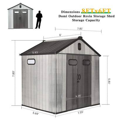 6' x 8' FT Alora Heavy-Duty Outdoor All-Weather Resin Storage Shed With Lockable Doors, Windows, And Vents