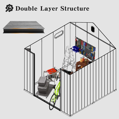 6' x 8' FT Alora Heavy-Duty Outdoor All-Weather Resin Storage Shed With Lockable Doors, Windows, And Vents