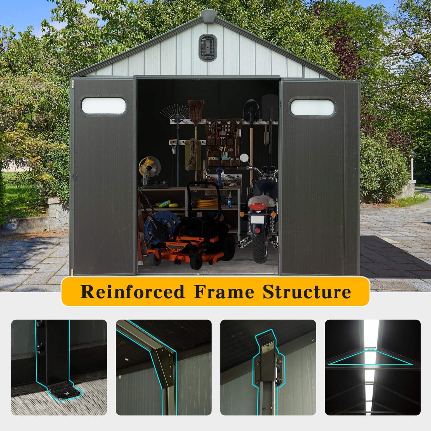 6' x 8' FT Alora Heavy-Duty Outdoor All-Weather Resin Storage Shed With Lockable Doors, Windows, And Vents