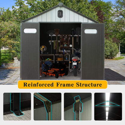 6' x 8' FT Alora Heavy-Duty Outdoor All-Weather Resin Storage Shed With Lockable Doors, Windows, And Vents