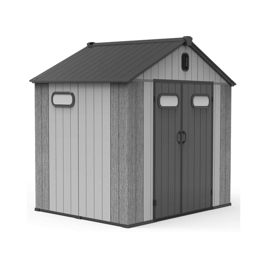 6' x 8' FT Alora Heavy-Duty Outdoor All-Weather Resin Storage Shed With Lockable Doors, Windows, And Vents