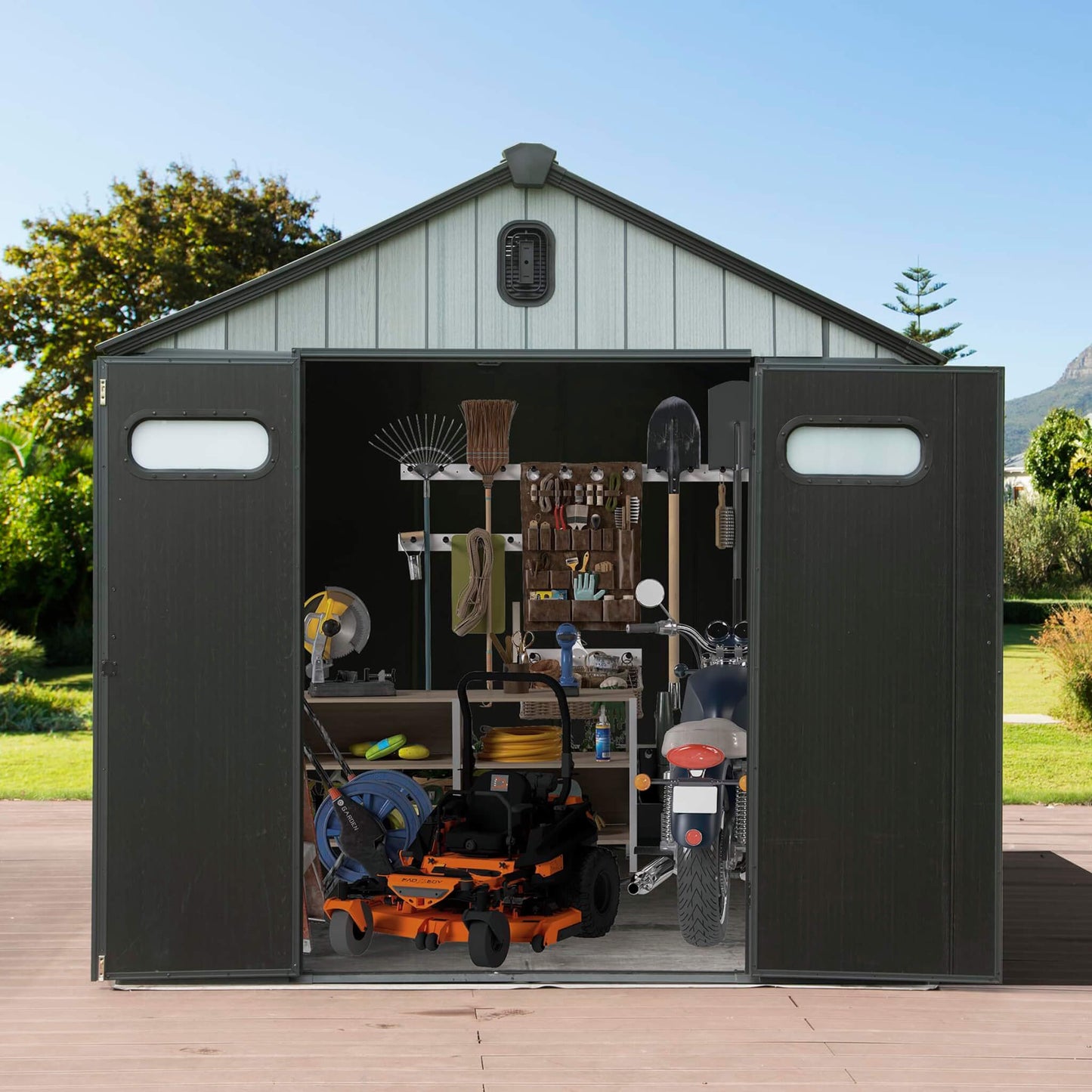 6' x 8' FT Alora Heavy-Duty Outdoor All-Weather Resin Storage Shed With Lockable Doors, Windows, And Vents
