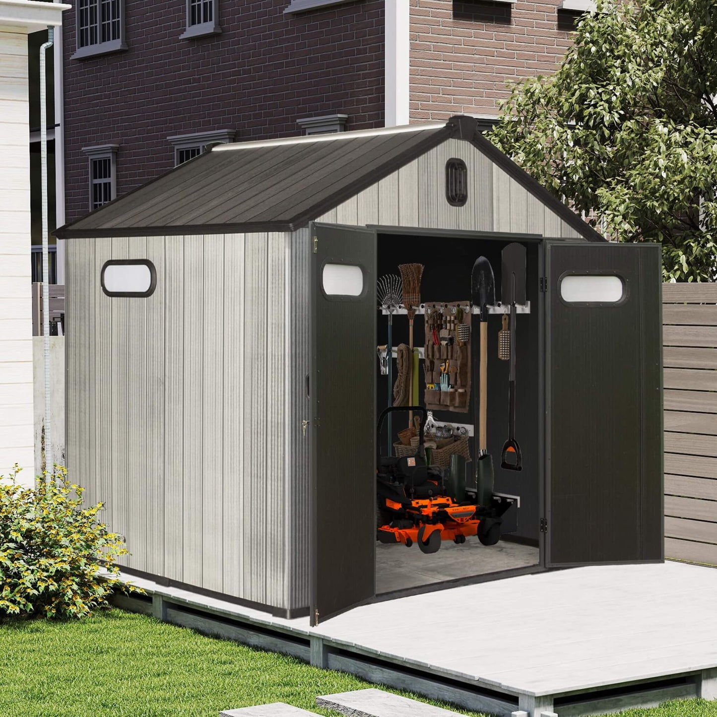 6' x 8' FT Alora Heavy-Duty Outdoor All-Weather Resin Storage Shed With Lockable Doors, Windows, And Vents