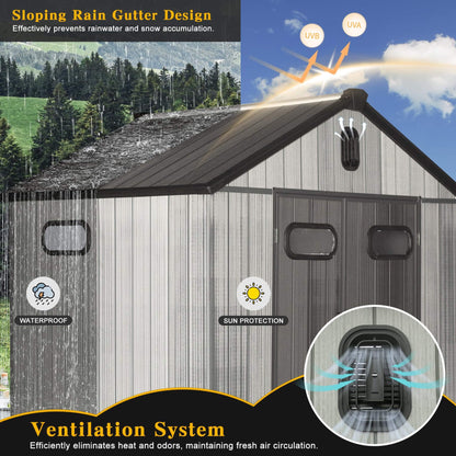 6' x 8' FT Alora Heavy-Duty Outdoor All-Weather Resin Storage Shed With Lockable Doors, Windows, And Vents