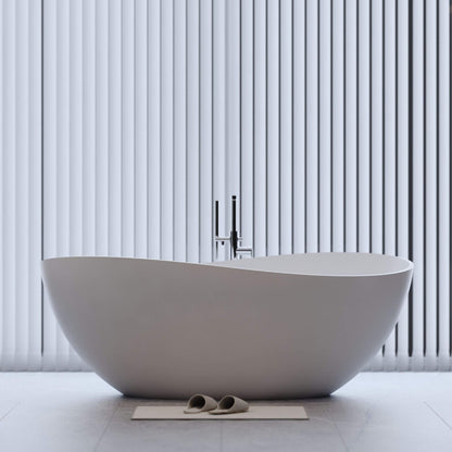 Alora Luxury 63-Inch Matte White Freestanding Soaking Bathtub With Overflow And Pop-Up Drain