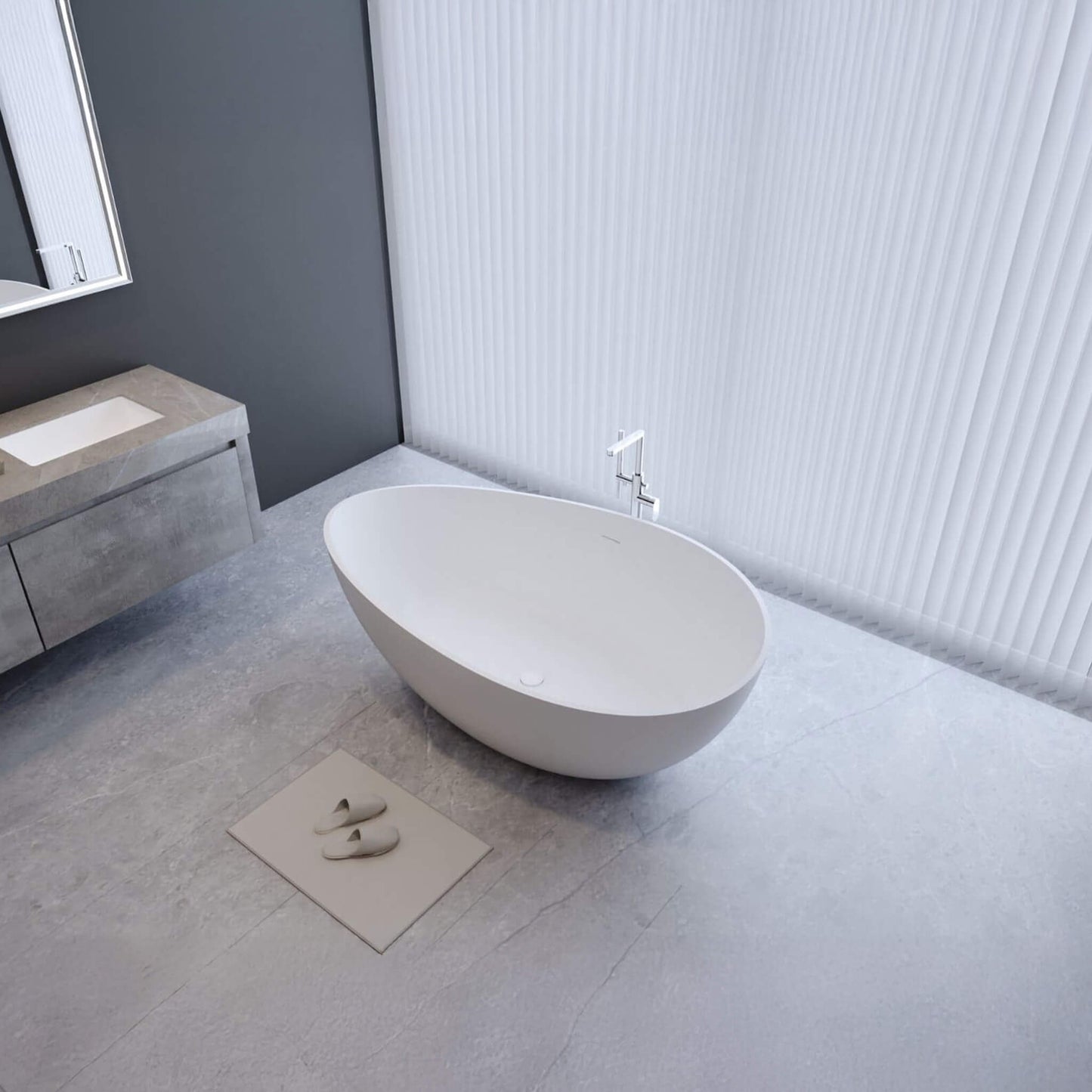 Alora Luxury 63-Inch Matte White Freestanding Soaking Bathtub With Overflow And Pop-Up Drain