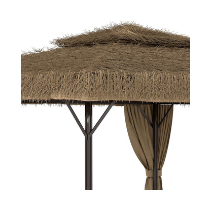 Alora Outdoor Double Canopy Aluminum Patio Gazebo with Hawaiian Thatch Roof