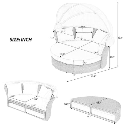 Alora Premium Outdoor Garden Wicker Rattan Patio Daybed With Retractable Canopy