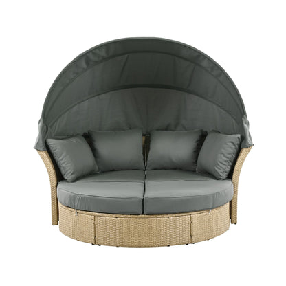 Alora Premium Outdoor Garden Wicker Rattan Patio Daybed With Retractable Canopy