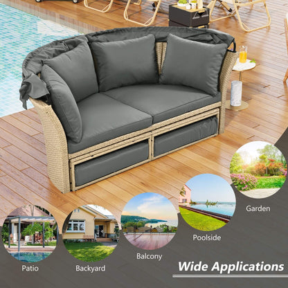 Alora Premium Outdoor Garden Wicker Rattan Patio Daybed With Retractable Canopy