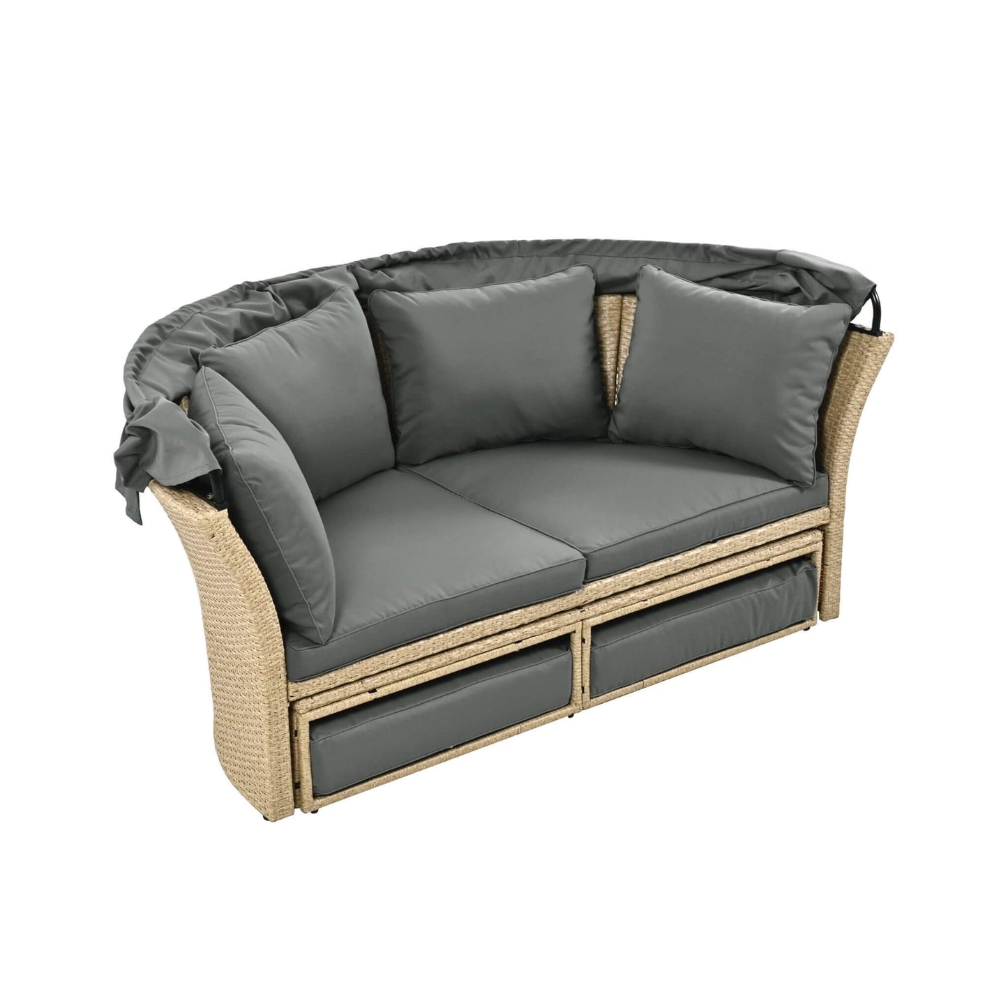 Alora Premium Outdoor Garden Wicker Rattan Patio Daybed With Retractable Canopy