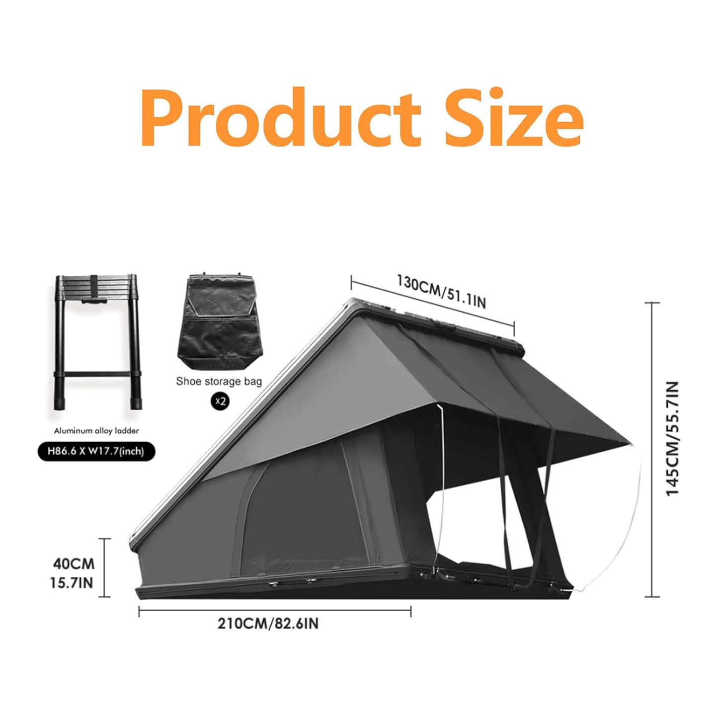 Trailora Nova Aluminum Hard-Shell Rooftop Tent with Ladder, Tri-Color LED Lighting, and Memory Foam Mattress