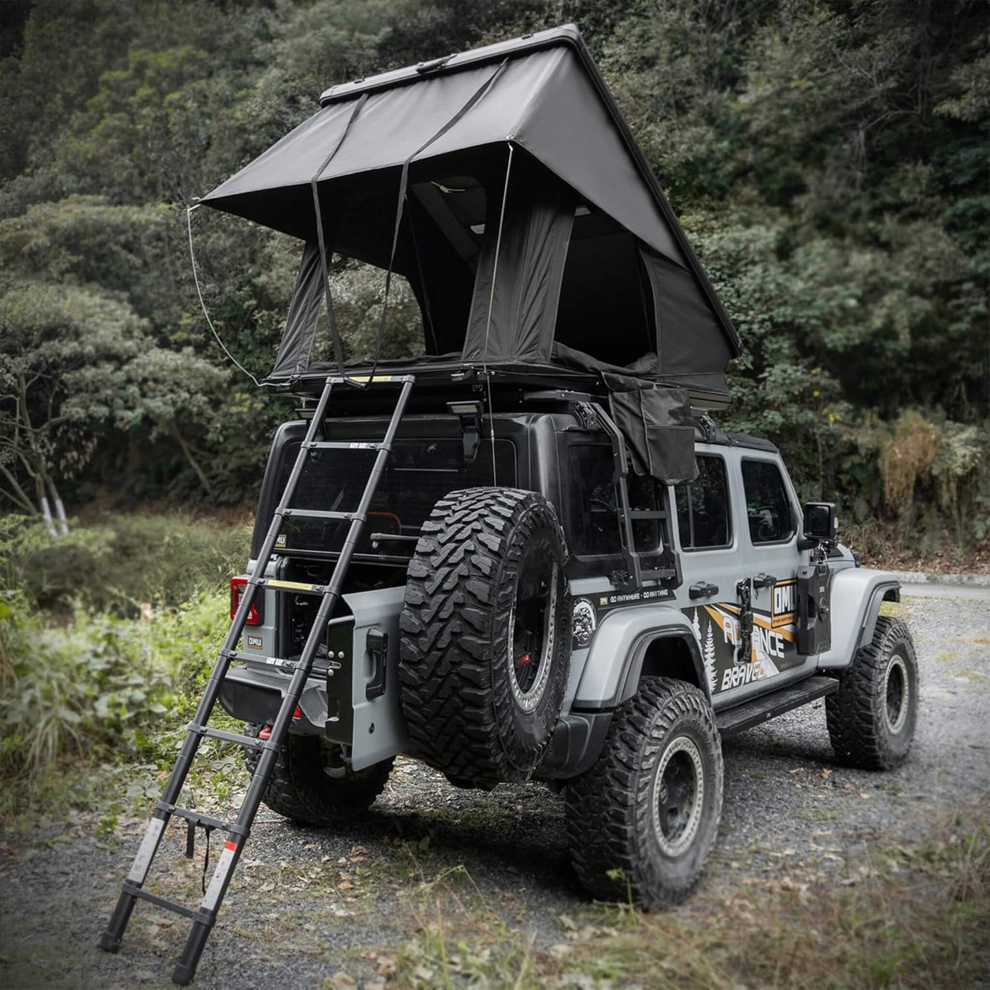 Trailora Nova Aluminum Hard-Shell Rooftop Tent with Ladder, Tri-Color LED Lighting, and Memory Foam Mattress