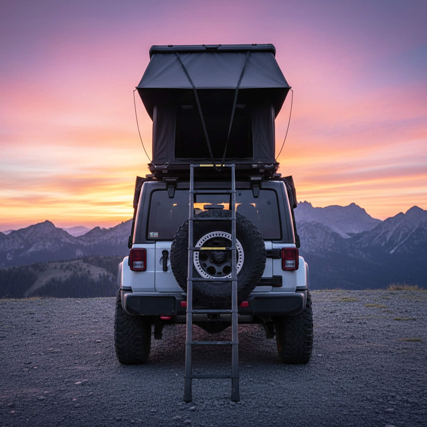 Trailora Nova Aluminum Hard-Shell Rooftop Tent with Ladder, Tri-Color LED Lighting, and Memory Foam Mattress