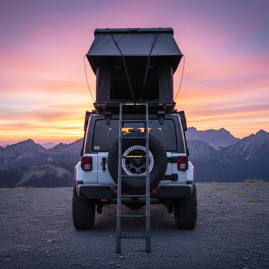 Trailora Nova Aluminum Hard-Shell Rooftop Tent with Ladder, Tri-Color LED Lighting, and Memory Foam Mattress
