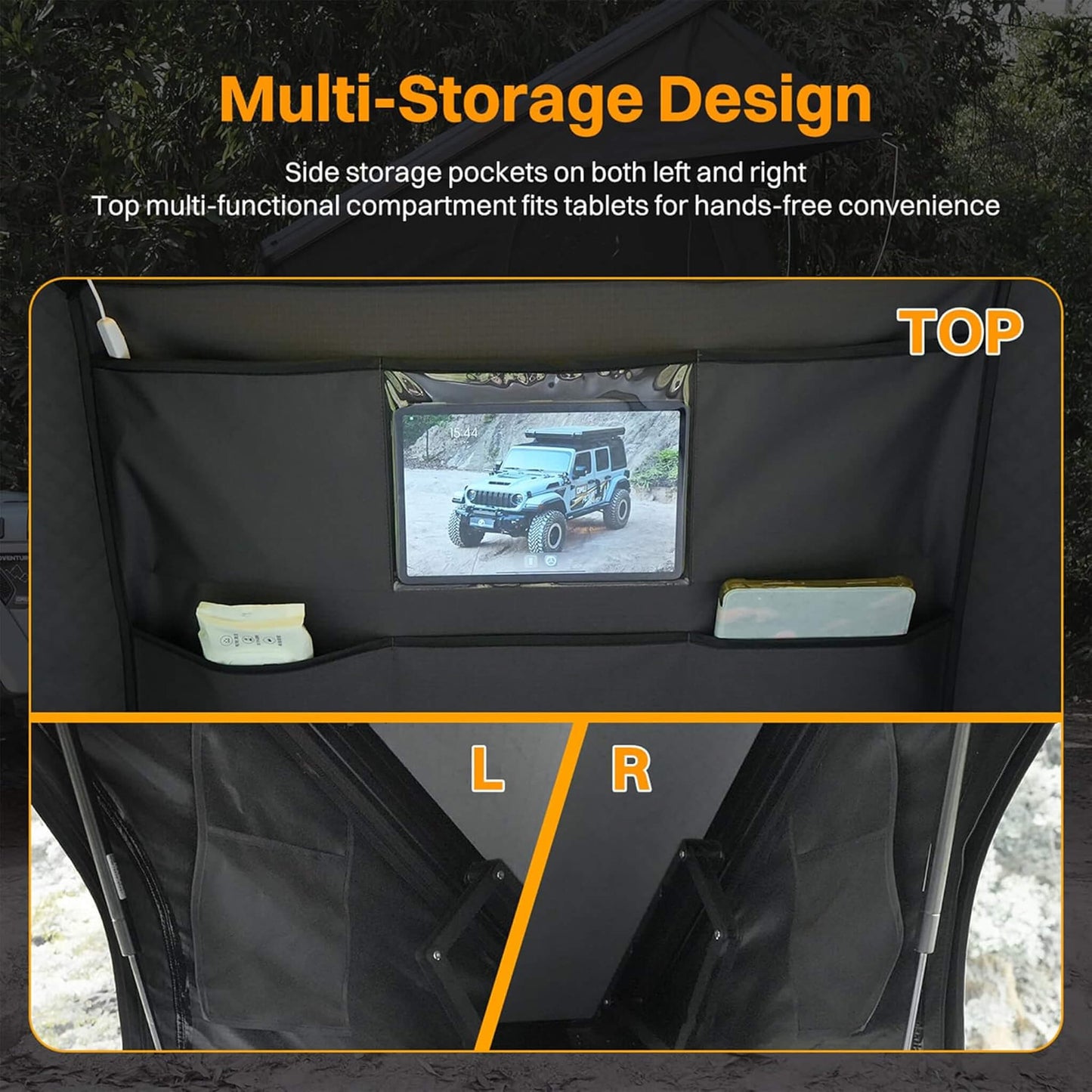 Trailora Nova Aluminum Hard-Shell Rooftop Tent with Ladder, Tri-Color LED Lighting, and Memory Foam Mattress