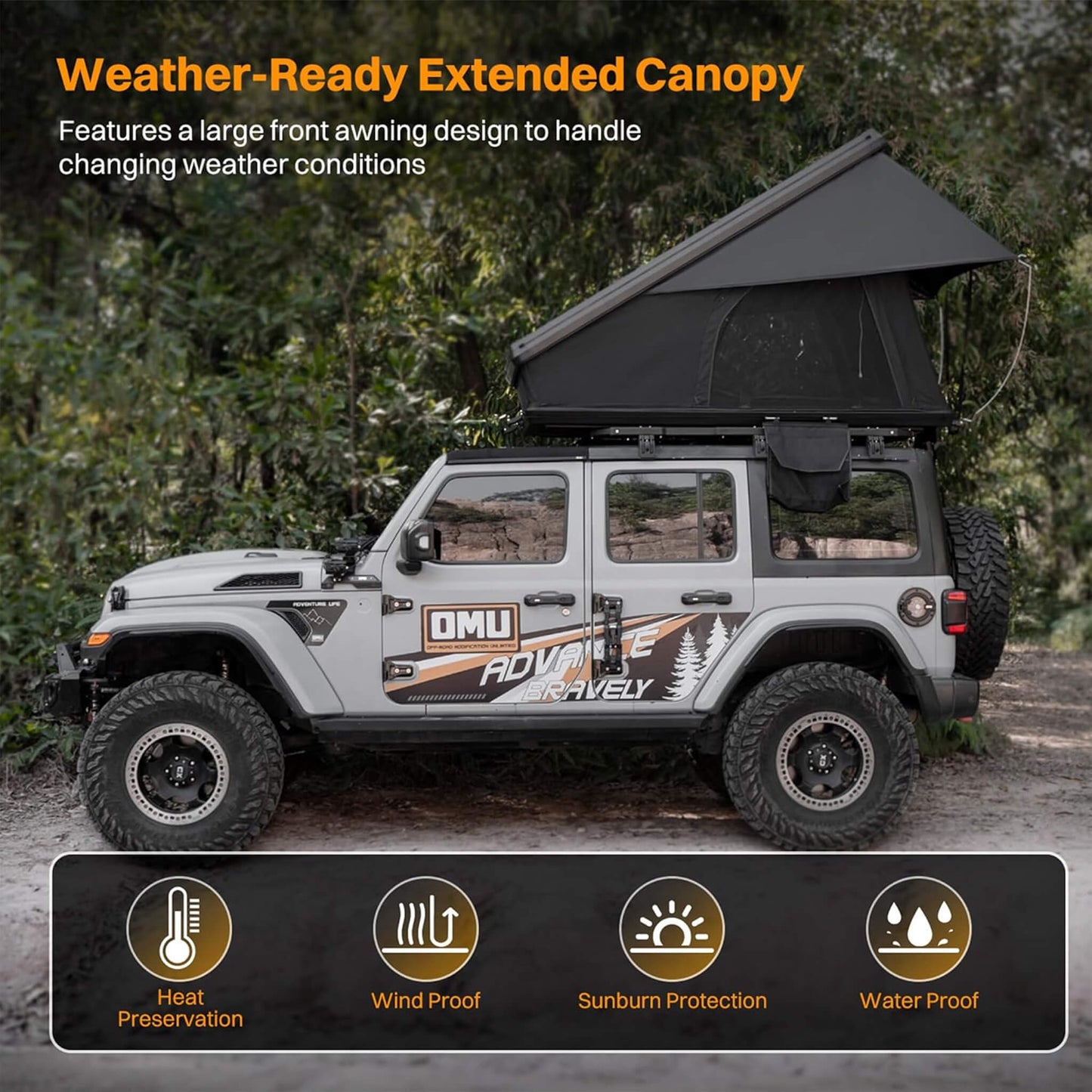 Trailora Nova Aluminum Hard-Shell Rooftop Tent with Ladder, Tri-Color LED Lighting, and Memory Foam Mattress