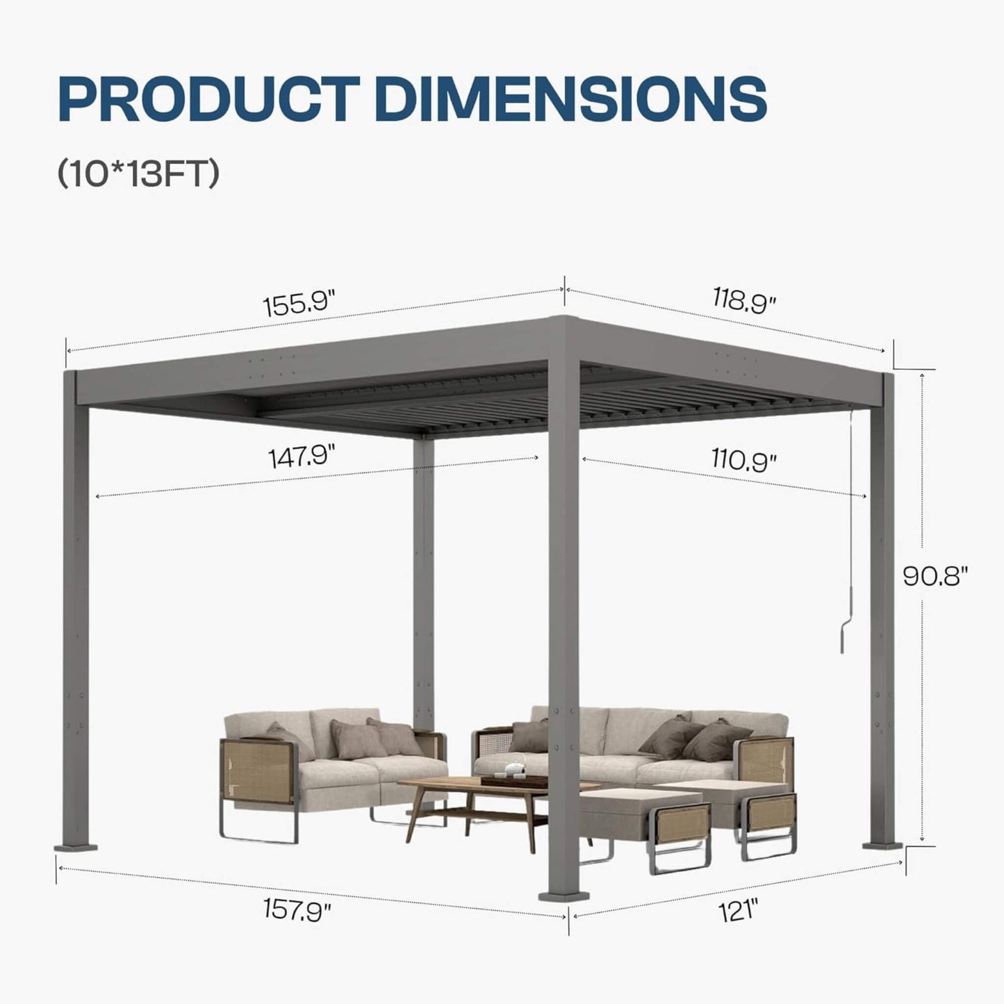 Alora Aluminum Louvered Pergola Kit with Adjustable Roof & Drainage
