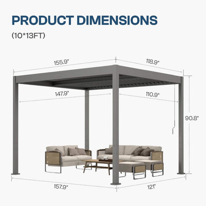 Alora Aluminum Louvered Pergola Kit with Adjustable Roof & Drainage