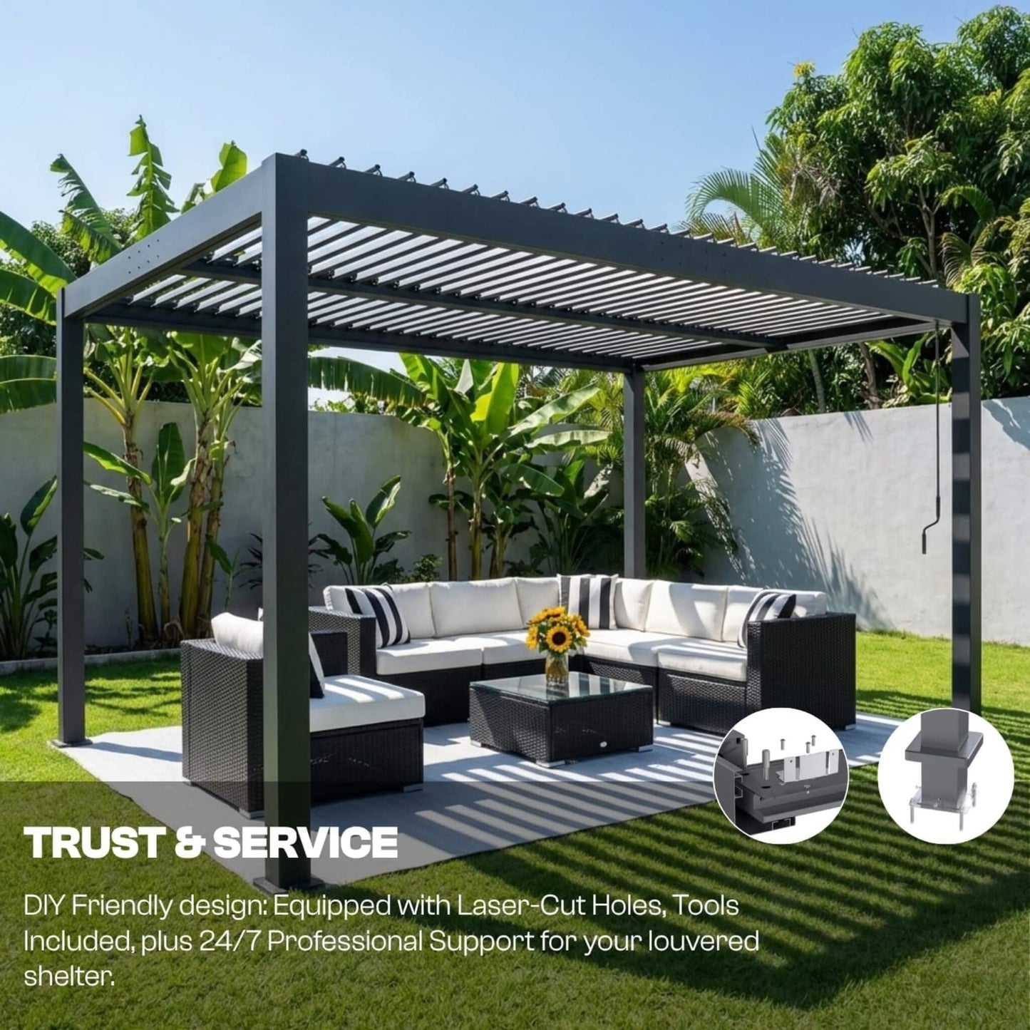 Alora Aluminum Louvered Pergola Kit with Adjustable Roof & Drainage