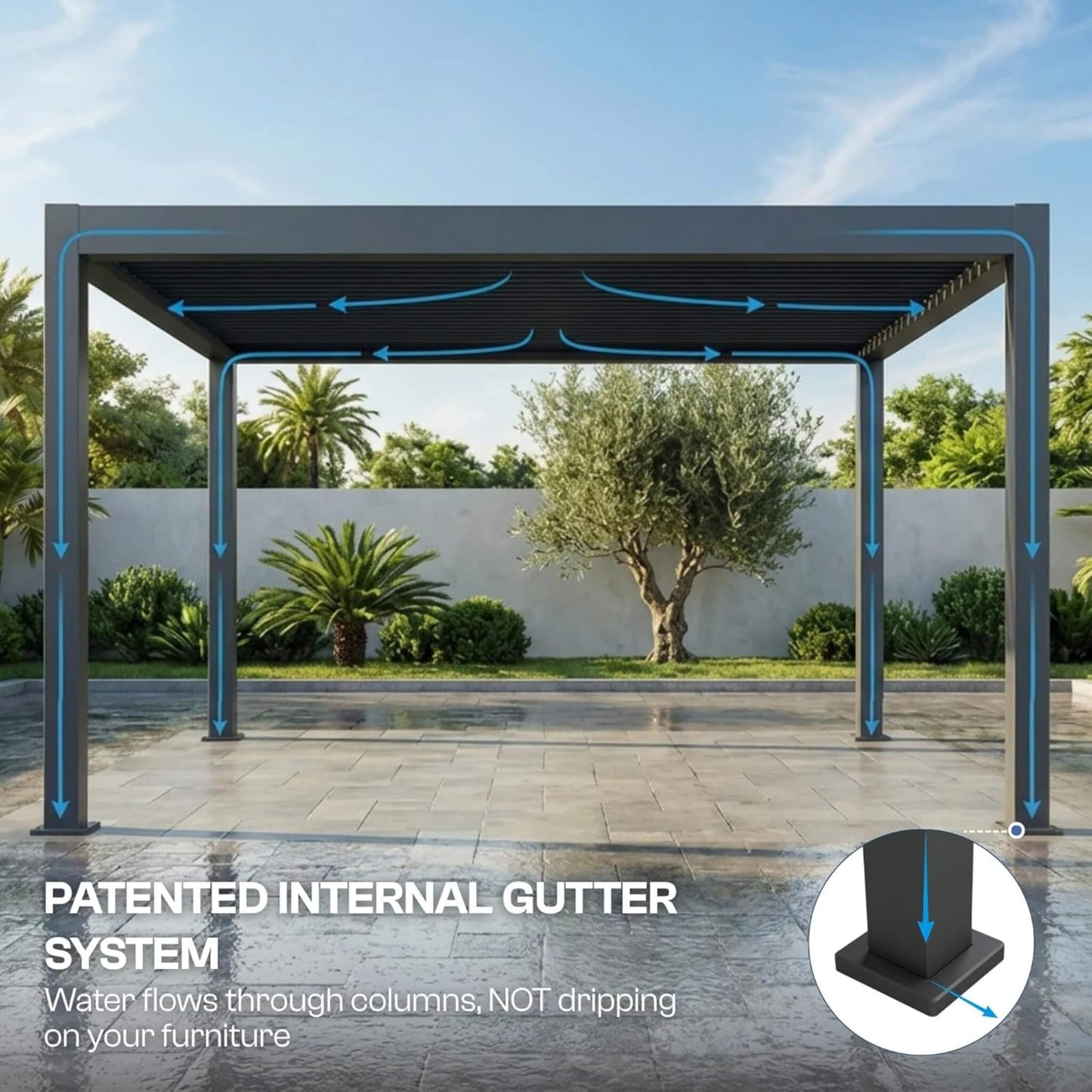 Alora Aluminum Louvered Pergola Kit with Adjustable Roof & Drainage