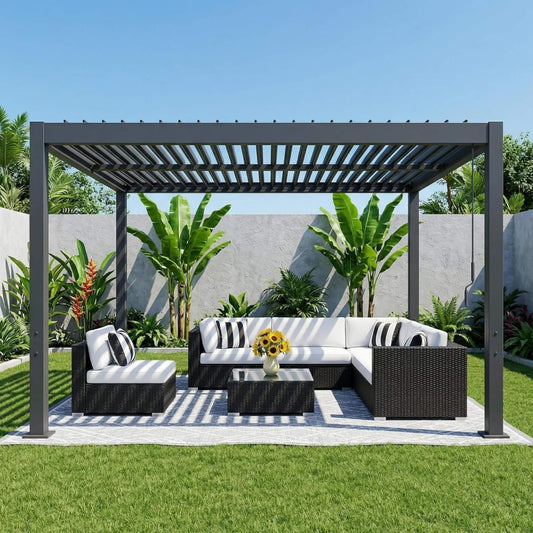 Alora Aluminum Louvered Pergola Kit with Adjustable Roof & Drainage